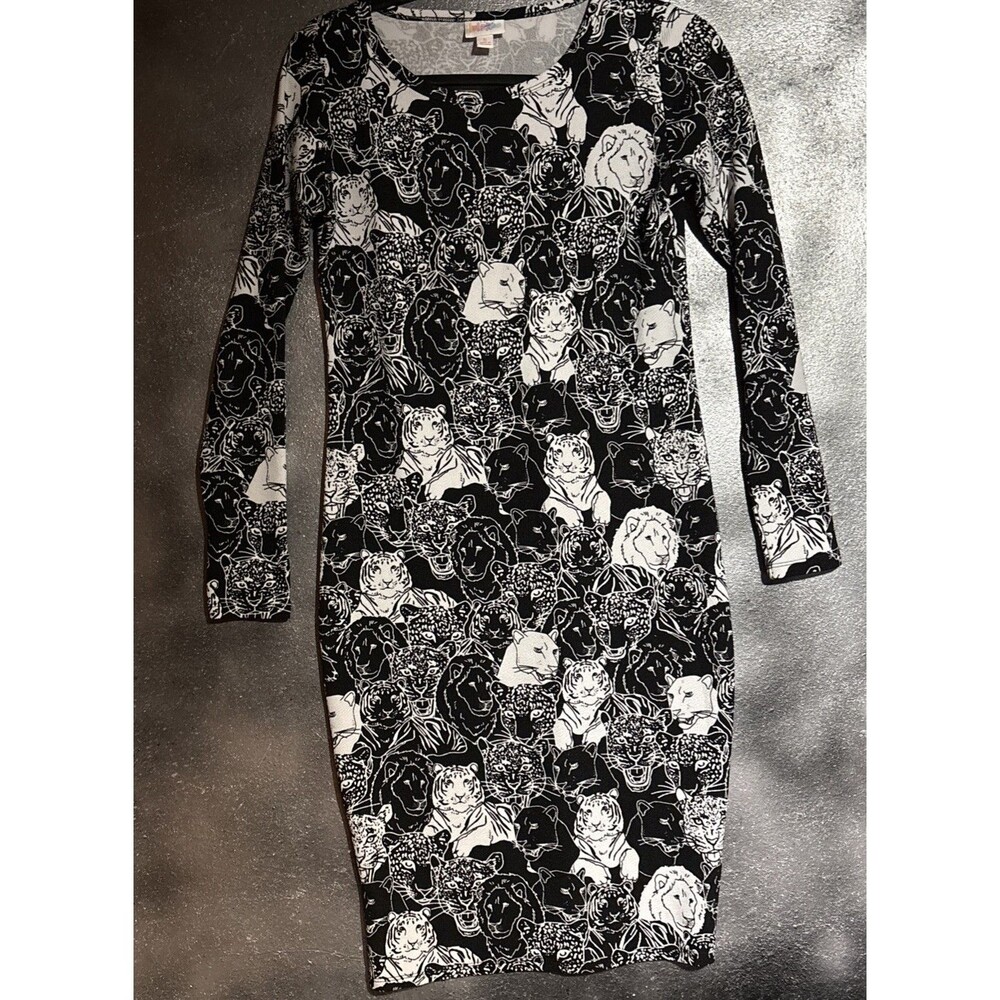 Lularoe Sheath Dress S Black Wild Cats Black White Cats Tattoo Flash Art Style
